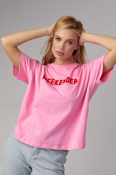 Трикотажная футболка с надписью Weekender - розовый цвет, S (есть размеры)