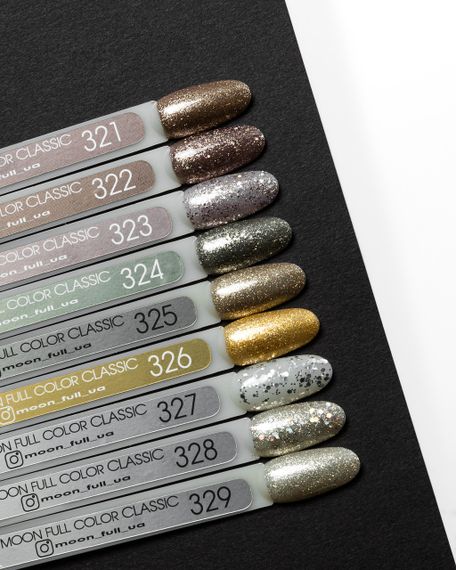 Гель-лак Moon Full №328 сріблясто-золотий з різнокольоровим глітером 8мл | Зображення 1