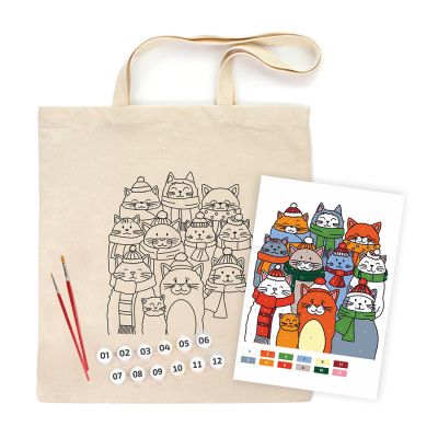 Набор для творчества Rosa Talent екосумка-розмальовка, Коти в шапках, 38х42 см (4823098543527) | Зображення 1