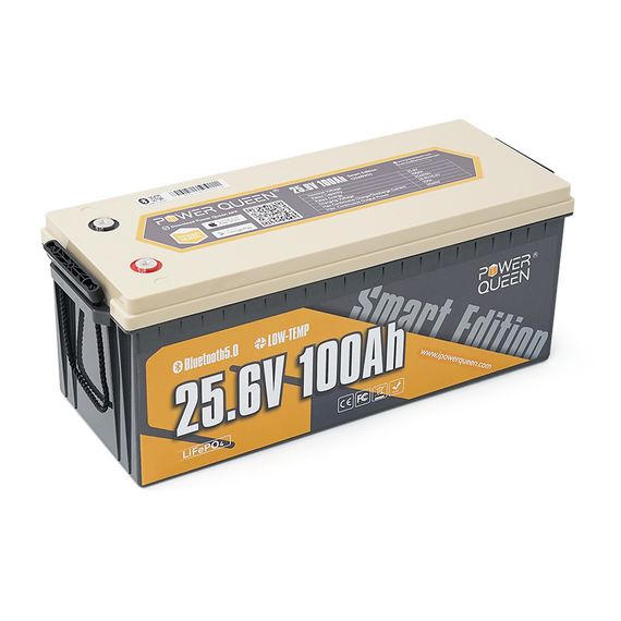 Акумуляторна батарея LiFePO4 Power Queen 25.6V 100Ah BT, 2560Wh, BMS 100A, 532*207*215мм