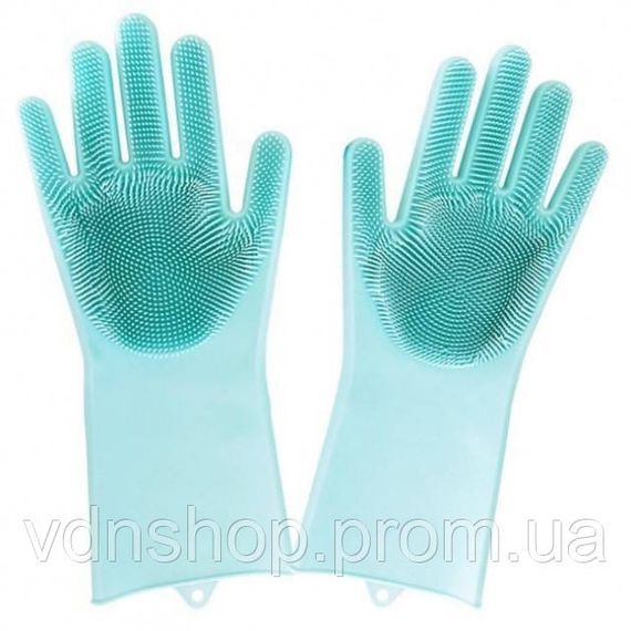 Силиконовые перчатки Magic Silicone Gloves для уборки чистки мытья посуды для дома. Цвет: бирюзовый GB-41 | Зображення 3