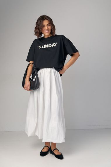 Женская футболка oversize с надписью Sunday - черный цвет, M (есть размеры) | Зображення 2