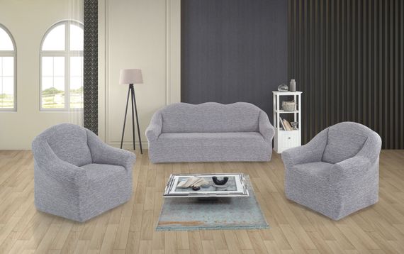 Жакардовий чохол на диван + 2 крісла Rain без спідниці світло-сірий