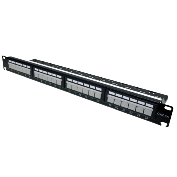 L&W ELECTRONICAL LW-PP74 Патч-панель 19" 24xRJ-45 UTP, кат. 6a, із заднім організатором з пластиковими шторками, LW - Серверні аксесуари