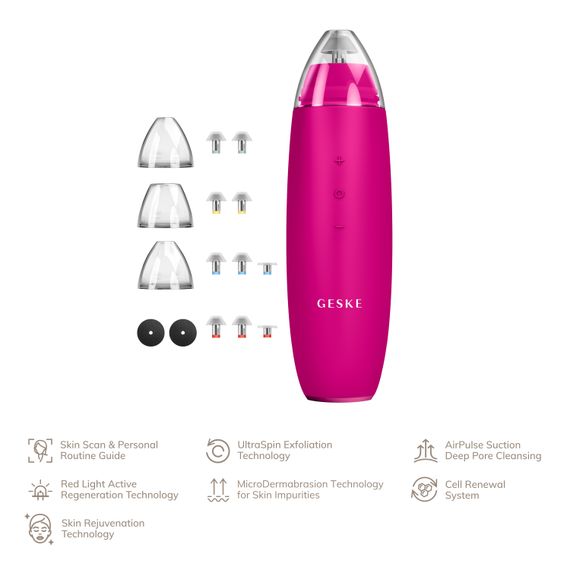 Микродермабразийное устройство для удаления черных точек GESKE MicroDermabrasion Blackhead Remover 7в1 starlight, Малиновый | Зображення 1
