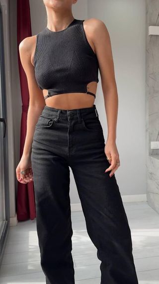 Джинсы женские классические с высокой талией цвет черный 😍