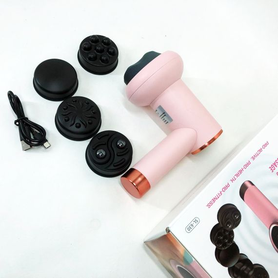 Масажер антицелюлітний для тіла рук та ніг 4 насадки 6 швидкостей Deep Rolling Massager. Колір: рожевий | Зображення 7