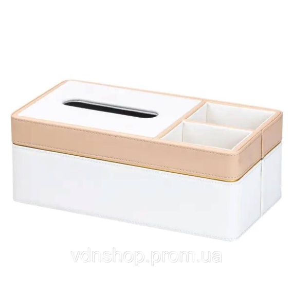 Салфетница-органайзер из эко-кожи 3 отделения 27*14*'10 см Белый с бежевым HP9190 | Зображення 5