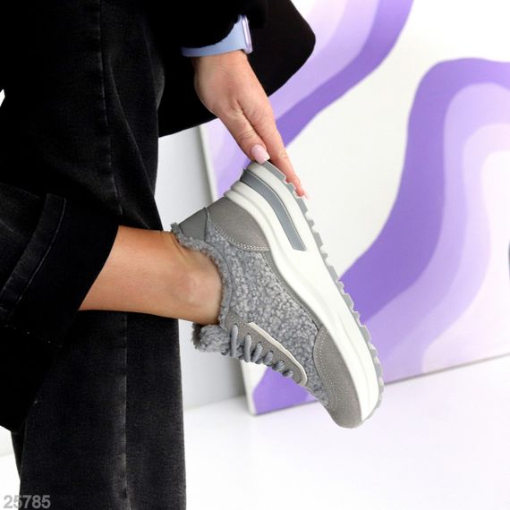 Теплые замшевые серые кроссовки с мехом Тедди доступная цена | Зображення 6