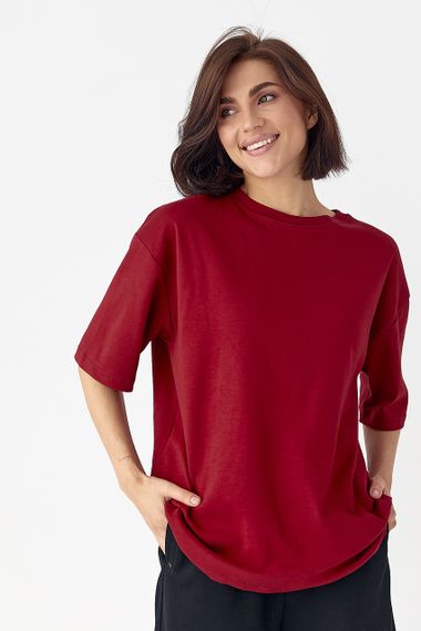 Однотонна базова футболка - бордо цвет, L (є розміри)