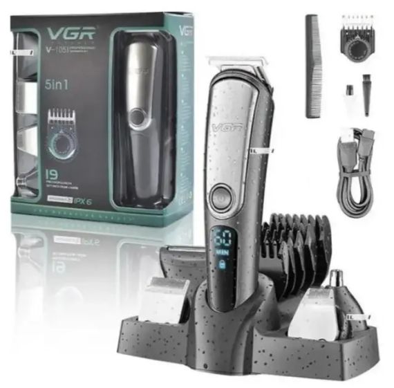 Машинка для стрижки волосся VGR V-105 тример для вусів та бороди з насадками 5в1 | Зображення 3