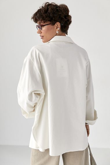 Вельветова класична сорочка - молочний цвет, ONE SIZE (є розміри) | Зображення 1