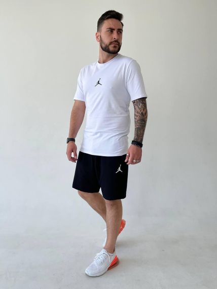 Мужской легкий летний костюм двойка с шортами, размер 48, цвет черный с белым | Зображення 4