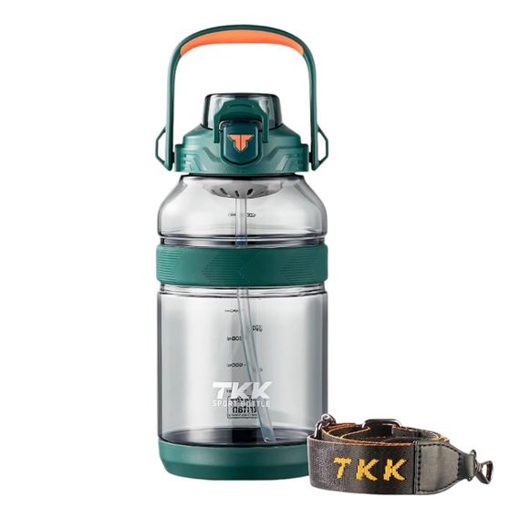 Спортивна пляшка TKK (2000 мл) — Напівпрозорий зелений Tritan BPA-free, з потужною ручкою та кнопкою-фіксатором | Зображення 1