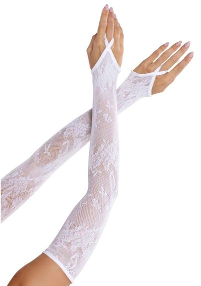 Мітенки Leg Avenue Floral Net Extra Long Gauntlet Arm Warmers White One Size Sex Aura