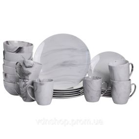 Столовий набір посуду тарілок і чашок 24 предметів на 6 персон Marmor порцеляновий MD-24-2G