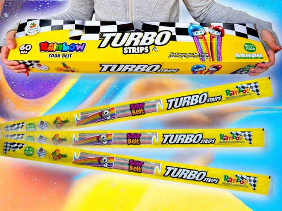 Жувальний мармелад Turbo Strips Sour Belt Rainbow — Кисла фруктова стрічка 60 шт по 50 см