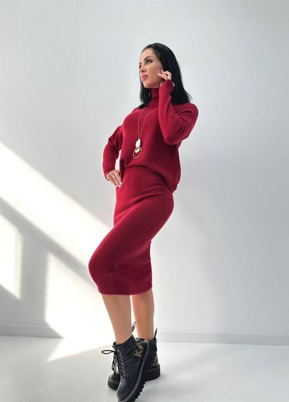 Женский теплый ангоровый костюм юбка и гольф GF07942 цвет бордовый, размер 46/48