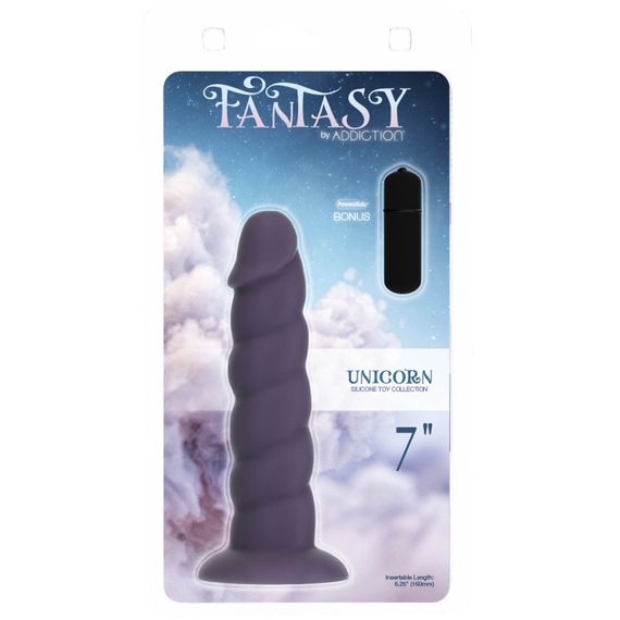 Фалоімітатор Fantasy by Addiction Unicorn Dildo 7” Purple, віброкуля в подарунок | Зображення 3