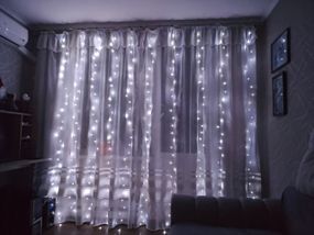 Гирлянда штора 3x3 метра, 300LED, "светодиодные капли" от USB, холодный белый цвет, 8 режимов + пульт