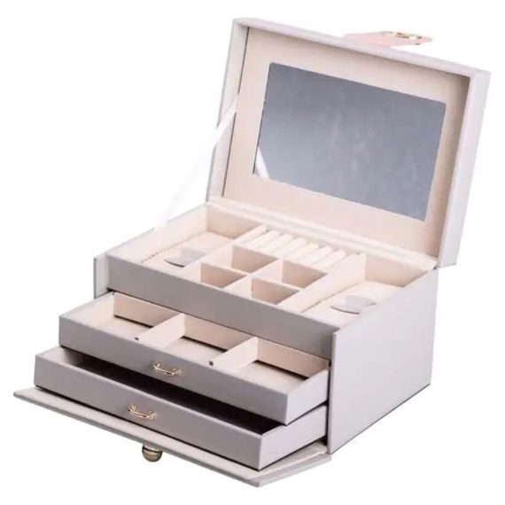 Шкатулка для украшений из эко кожи 3 яруса с зеркалом органайзер для ювелирных изделий HP-5-17G | Зображення 1