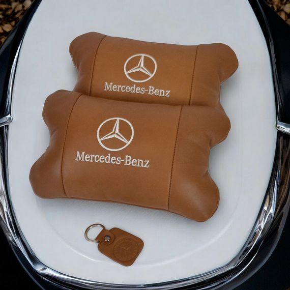 Комплект 2шт для подголовника Mercedes-Benz изготовлен из натуральной коричневой кожи. Комфорт в авто | Зображення 1