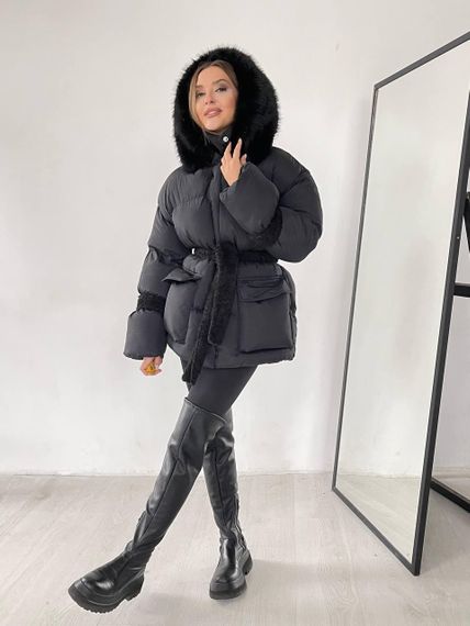 Женский пуховик Cresh Puffer со сьемным капюшоном черный XL | Зображення 2