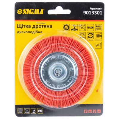 Щетка для электроинструмента Sigma проволочная дискообразная 100мм хвостовик 6мм нейлоновая 9013301 (9013301) | Зображення 2