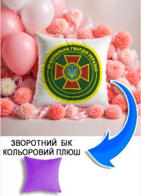 Подушка плюшева Мерч Крафт Дизайн з принтом Національна гвардія України бузковий плюш квадратна 33х33 см