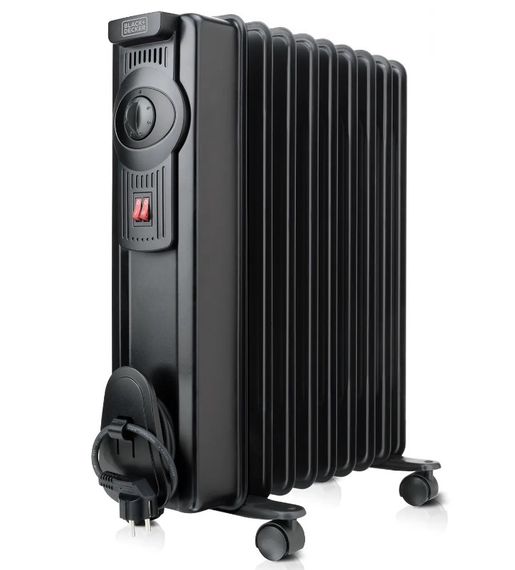 Масляный обогреватель BLACK+DECKER 1500 Вт, площадь обогрева 15 кв.м., напольный, черный (BXRA1500E)