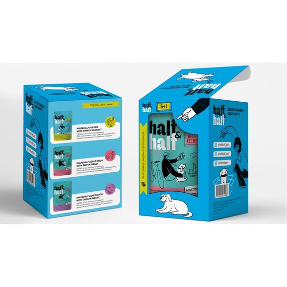 Набір вологих кормів Half and Half "5+1" для дорослих собак, шматочки з яловичиною в соусі, паучі, 6 шт*100 г | Зображення 2