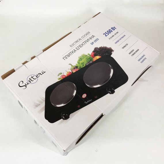 Плитка настільна електрична Suntera DP-1935B, 2500W, 2 конфорки різного діаметру. IK-124 Колір: чорний | Зображення 1