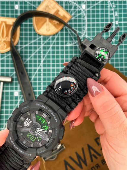Чоловічий годинник Awarder 005 Тризуб срібло Black + Паракордовий ремінець Black 1202-0166 | Зображення 3