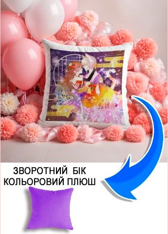 Подушка плюшева Мерч Крафт Дизайн з принтом аніме нанами томое бузковий плюш квадратна 33х33 см