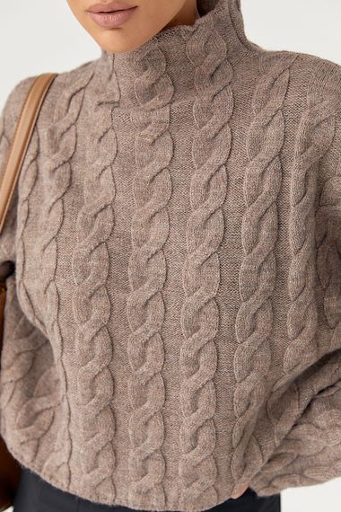 Вільний в'язаний светр з косичками - кавовий цвет, ONE SIZE (є розміри) | Зображення 3