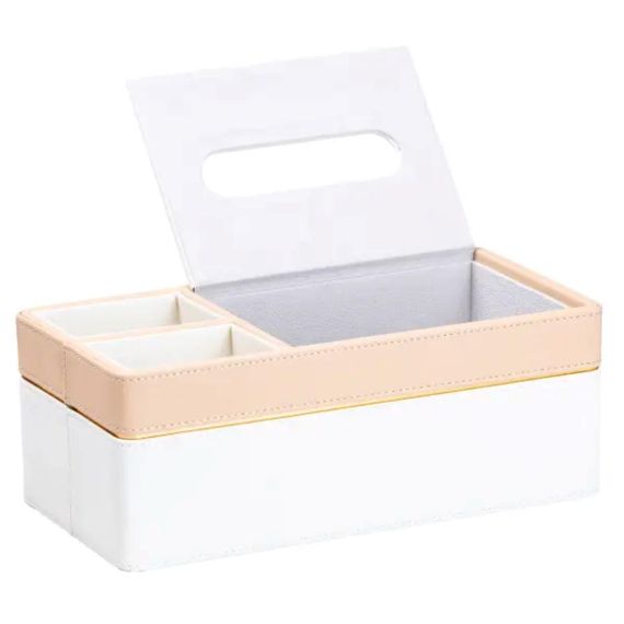 Серветниця-органайзер з еко-шкіри 3 відділення 27*14*'10 см Білий з бежевим HP9190 | Зображення 2