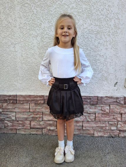Дитяча шкільна спідниця на дівчинку с мереживом та високой посадкой колір чорний розмір 140, SBR5021 | Зображення 2