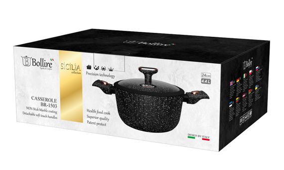 Каструля Bollire Sicilia BR-1503, 4.5 л, 24 см, алюмінієва з кришкою та антипригарним покриттям | Зображення 2