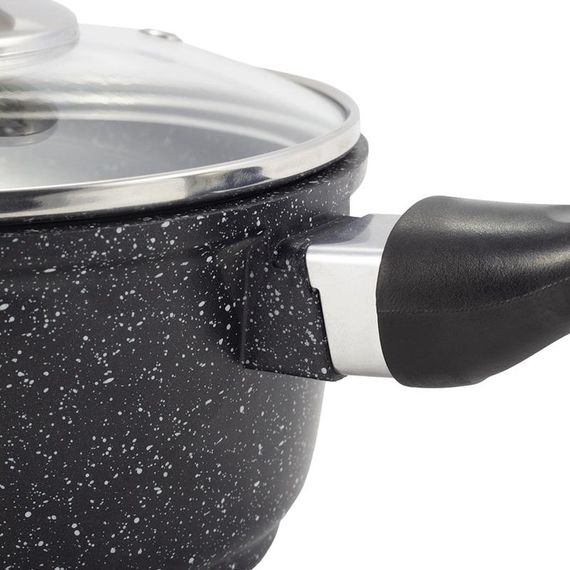 Ківш Kamille Black Marble Ø16см індукційний, зі скляною кришкою | Зображення 3