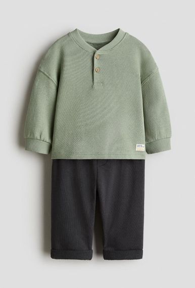 Дитячий комплект (кофта + штани) для хлопчика H&M 74 см Зелений/Темно-сірий (25120907B)