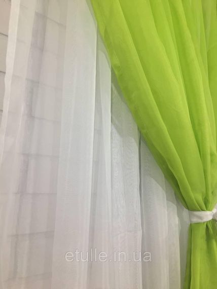Готова салатова коротка пошита тюль фіранка для кухні, веранди, вітальні | Зображення 7