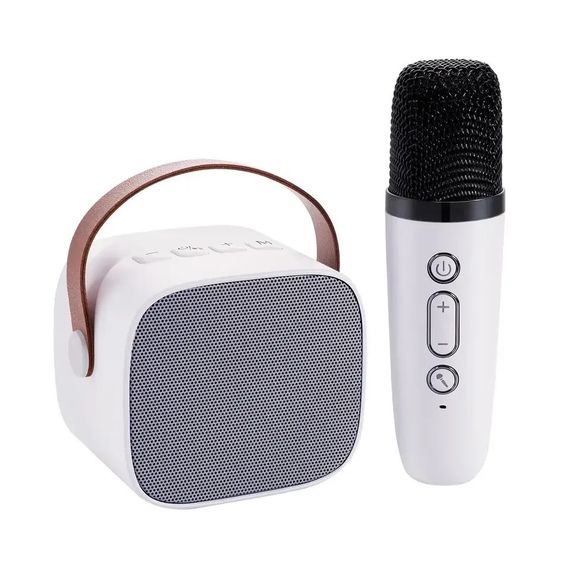 Беспроводная Мини Караоке Система Для Дома Портативная Блютуз Колонка с Функцией Смены Голоса Р2 Молочная