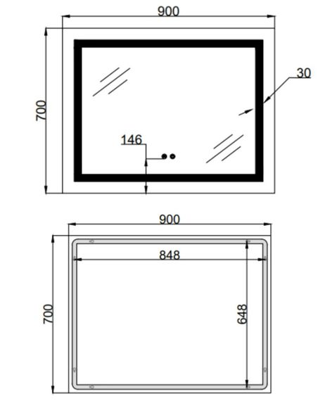 Дзеркало Lidz Kubis (KU1) 900х700 мм з LED-підсвічуванням Touch LD78LF9049070 | Зображення 1
