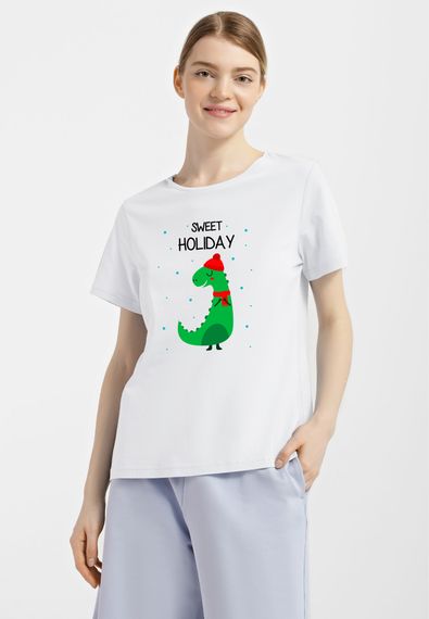 Футболка жіноча біла з принтом "Sweet holiday (dragon)", XL