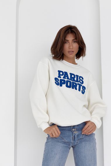 Теплый свитшот на флисе с надписью Paris Sports - молочный цвет, L (есть размеры) | Зображення 5