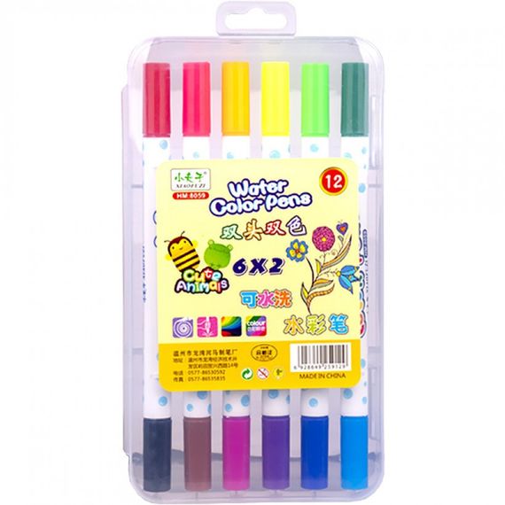 Набір двоколірних фломастерів 6 штук 12 кольорів 8059-12 в пластиковому боксі | Зображення 1
