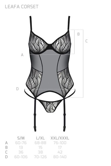 Корсет Passion LEAFA CORSET black S/M, м'які чашки, затискачі для панчіх, стрінги в комплекті | Зображення 4
