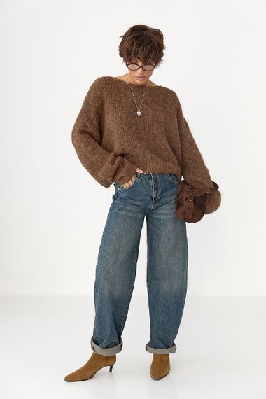 Укорочена в'язана кофта оверсайз - коричневий цвет, ONE SIZE (є розміри) | Зображення 2