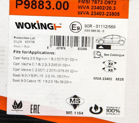 Колодки передні гальмівні Vectra C 02-, WOKING (P988300) | Зображення 5