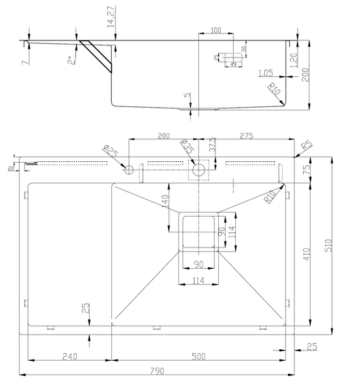Кухонна мийка Fabiano TOP 79 XL Right (79x51) 1.2мм 8216.401.0699 | Зображення 1